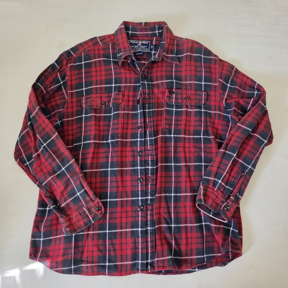 Vintage Polo Sport Sportsman by Ralph Lauren Red Plaid Shirt XL Flannel Y2k
